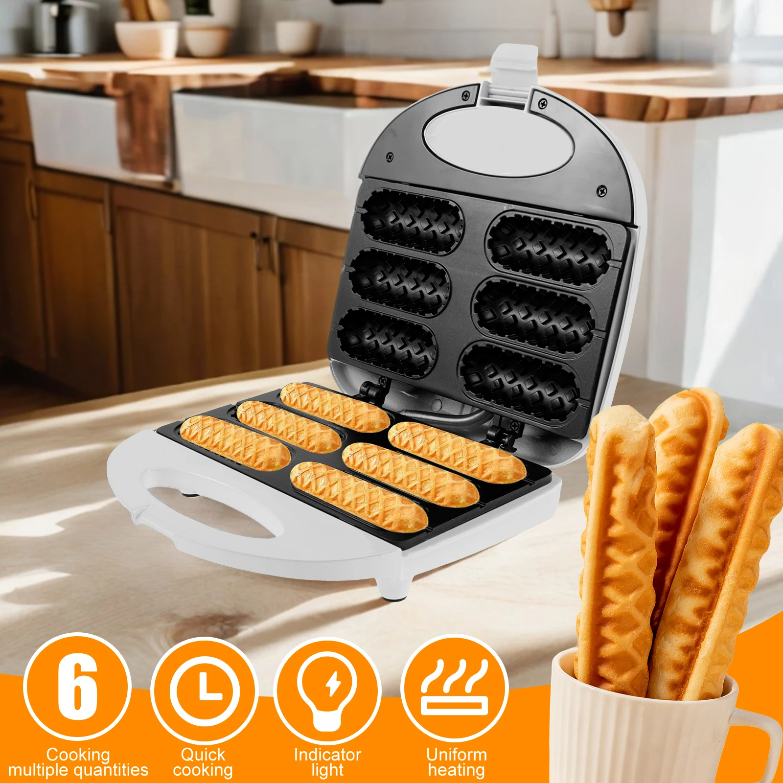 Grill Sausage Machine 750W Roast Hot Dog Maker Automatic Temperature Control Waffle Maker Breakfast Cake Bake Sausage Machine