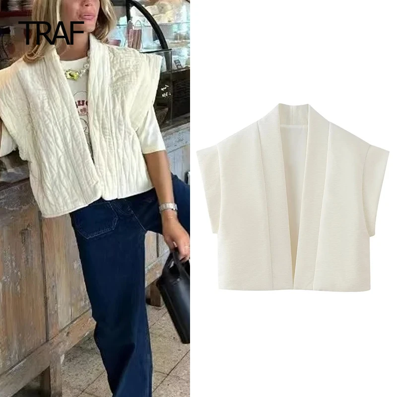 

Женский демисезонный Укороченный кардиган без рукавов, с V-образным вырезом