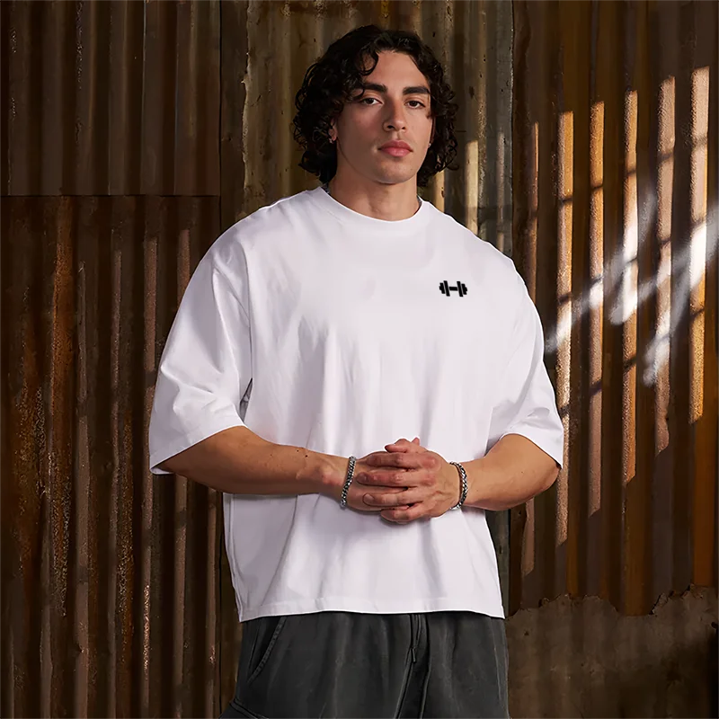 

Oversized Boxy Fit Dropped Shoulders Running T-shirts Mens Cotton Heavyweight Half Sleeve Sports T Shirts Casual Gym Clothing