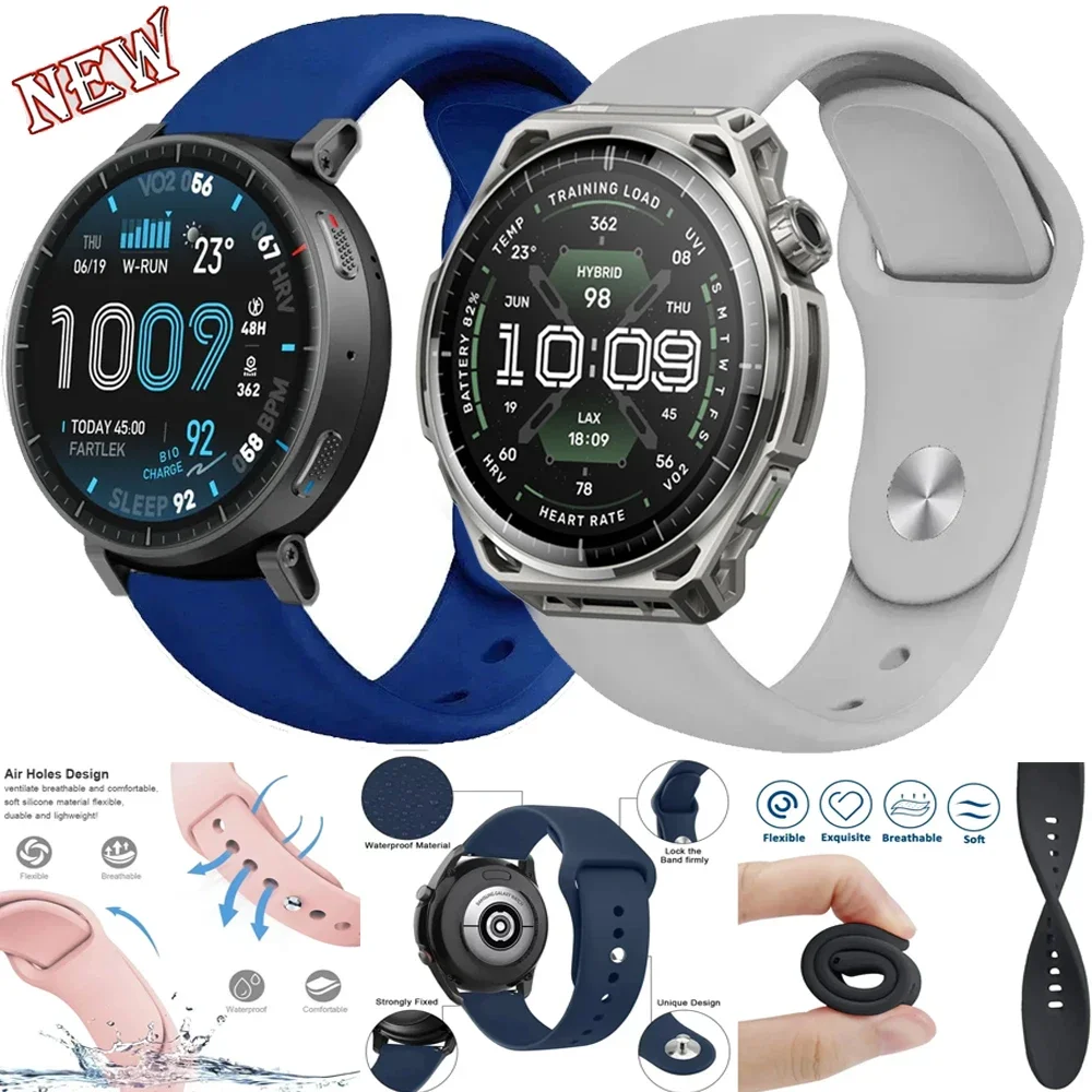 22/20mm Silicone Strap for Amazfit T-Rex 3 Pro 48/44mm/Bip Max/6/5 Breathable Bracelet Band for Amazfit Active Max/3 2/Balance 3
