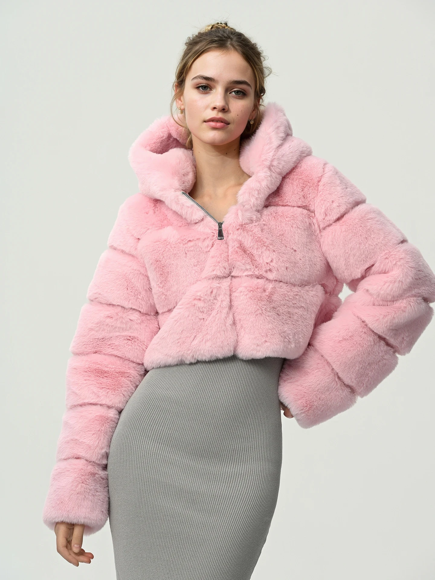 새로운 고품질 퍼 크롭 인조 모피 코트 및 재킷 여성용 푹신한 후드 겨울 모피 재킷 마뉴 팜므