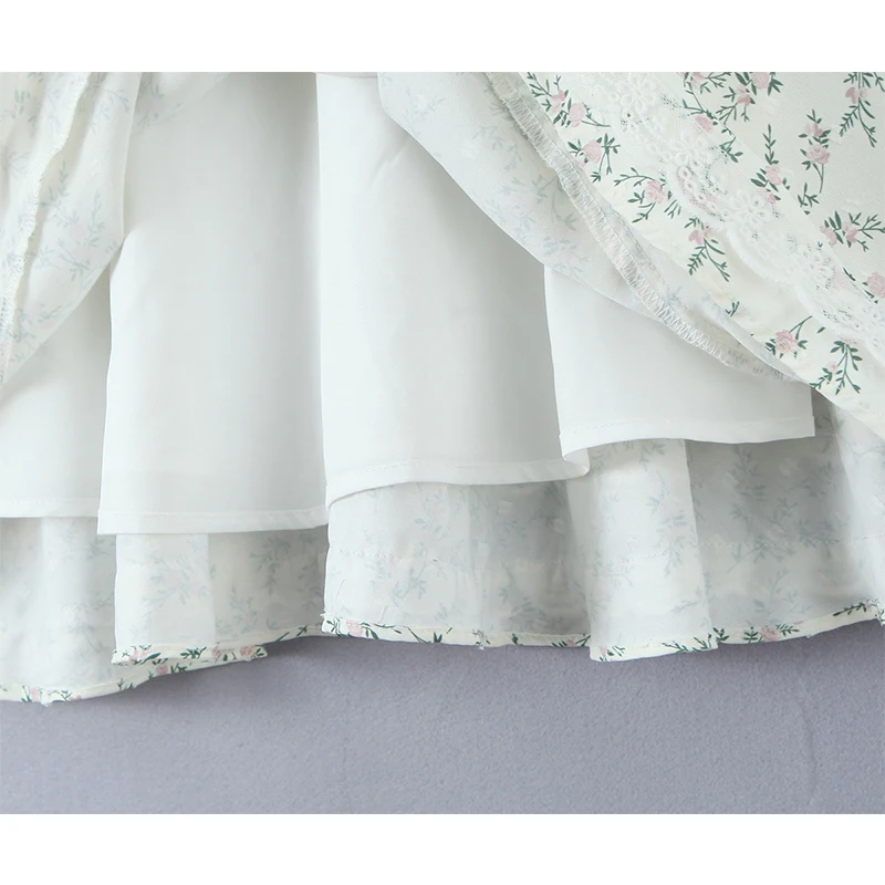 Spitze Trim Floral Print Spaghetti-trägern Kleid Frauen Urlaub Sommer Sexy Elegante Party A-line Mini Kleider Französisch Stil Robe