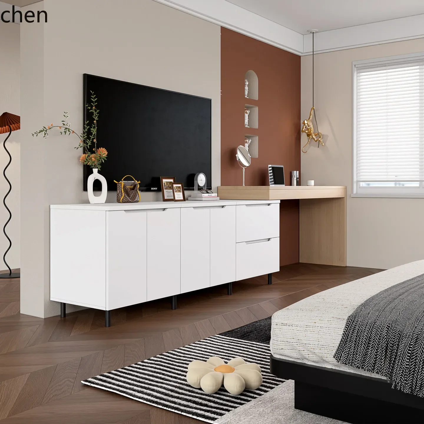 Solid Wood Bedroom Desk Computer Desk Dressing Table Chest of Drawers TV Cabinet Integrated Extendable Corner Double Writing