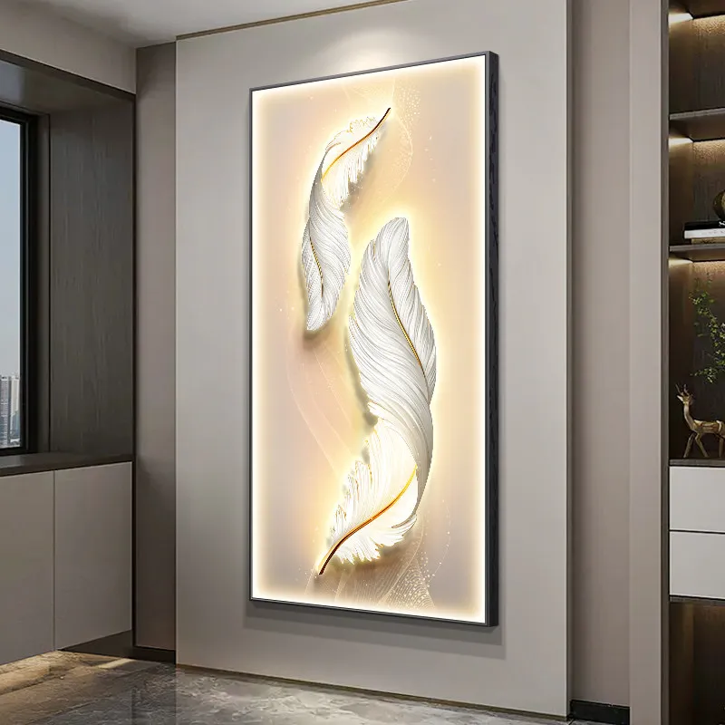 Feather Entrance Decoration Painting Modern Led Living Room Luxury Entrance Hanging Painting Corridor Luminous Wall Lamp Luster