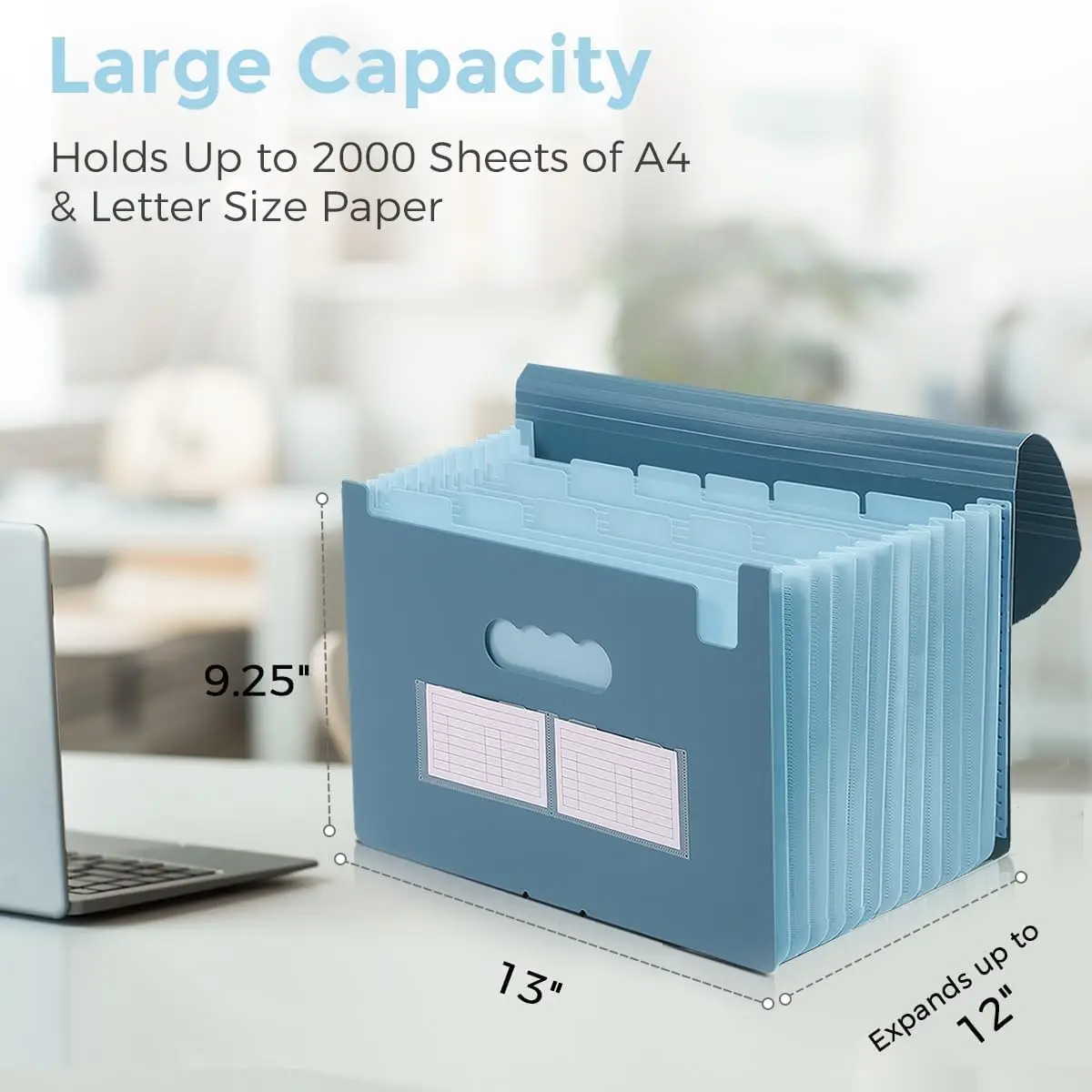 Expanding File Folder with 13 Pockets, Portable Document Organizer for Bills Receipts, Letter A4 Size, Home Office School Supplies, Haze Blue view 6