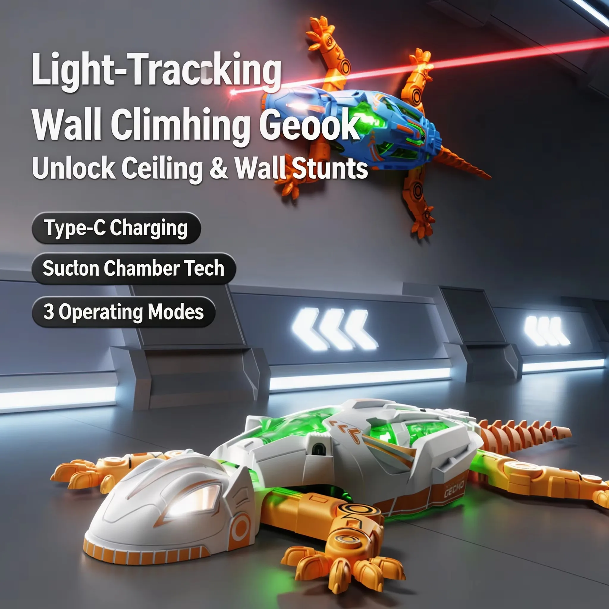RC lizard toy, light tracking multi-faceted climbing car with laser emitter and vacuum suction cup, gift for boys and children