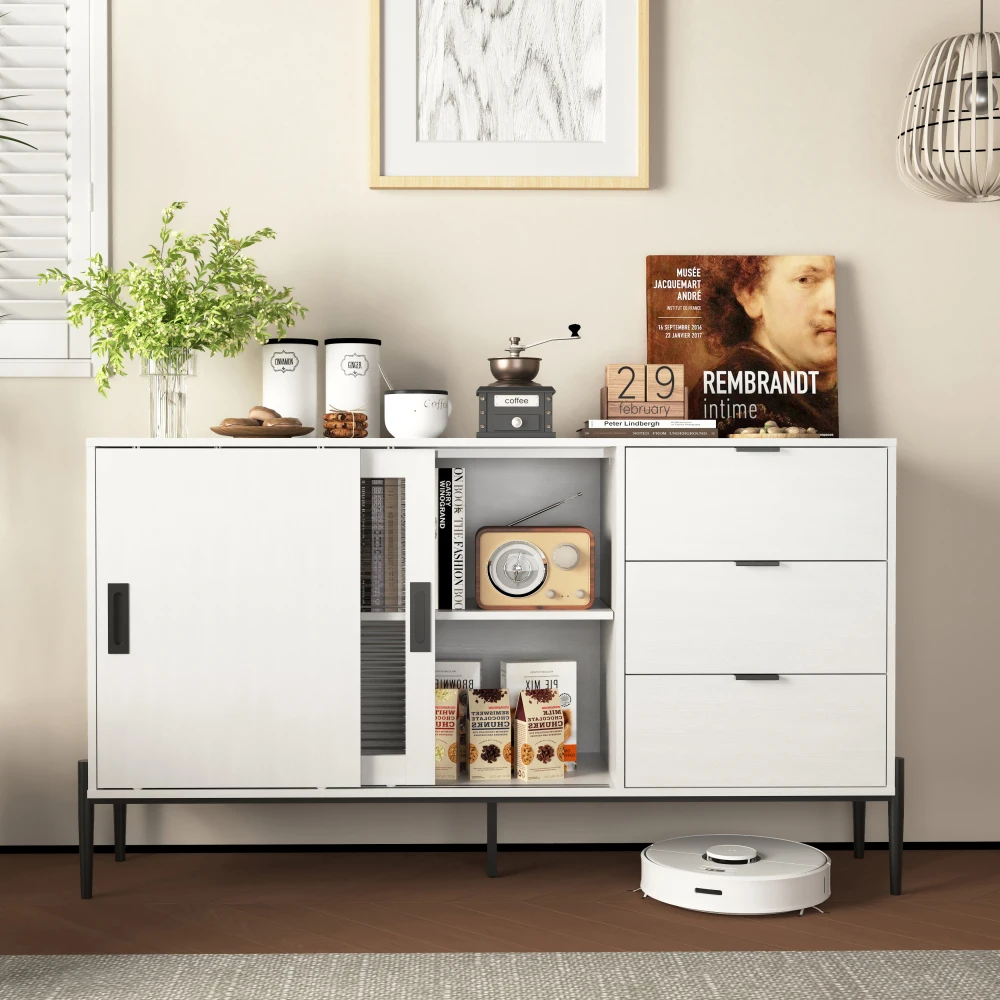 Glas-Schiebetür, 3 Schubladen, modernes Sideboard, Küche, Buffetschrank für Flure, Eingänge, Küche, Arbeitszimmer – Detail 1