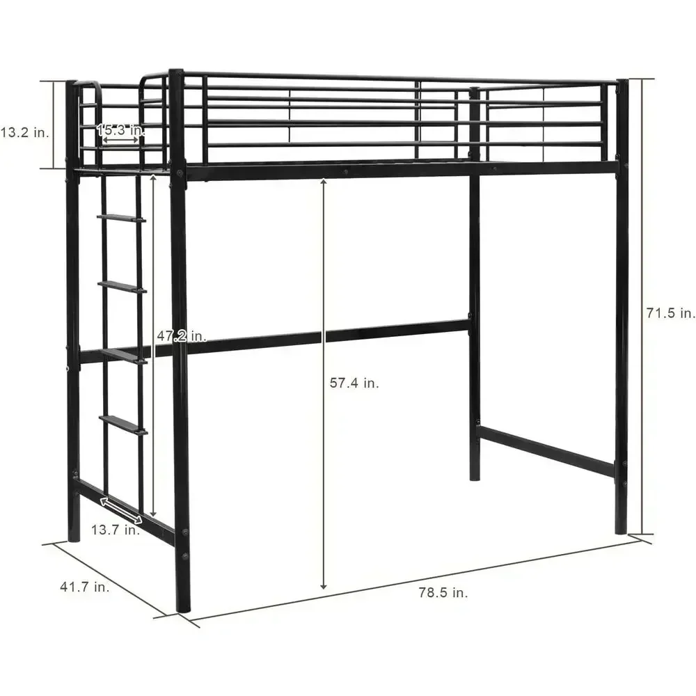 Space-Saving Metal Loft Bed for Kids, Adults, and Teens, Black