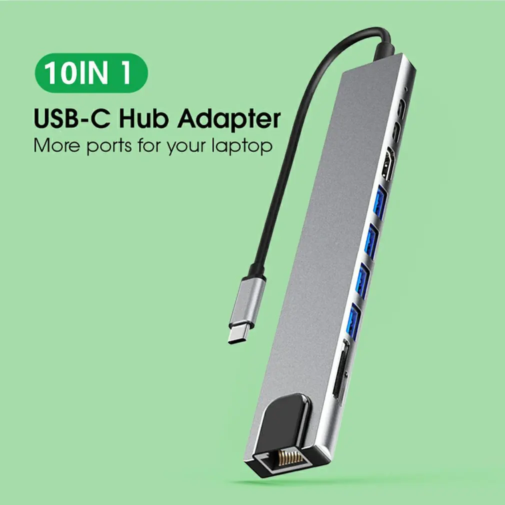 10 In 1 Hub Docking Station Multi-function Type C Adapter 100W PD3.0 RJ45 USB-C Data Transmission 4K Laptop Hub Accessories