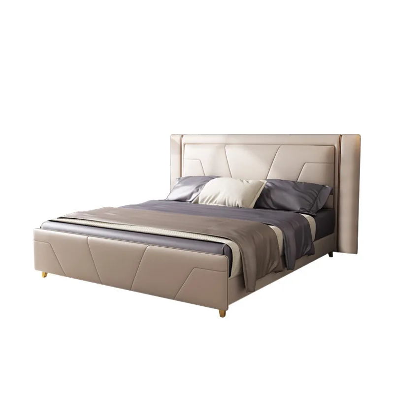 

Light luxury new simple leather bed, high-end luxury backrest soft bed