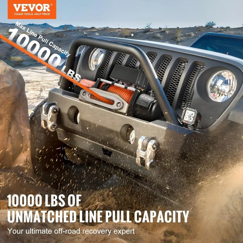 VEVOR Electric Winch, 10,000 lb Truck Trailer Jeep Winch, 12V DC 7/20 in x 65 ft Synthetic Rope Aluminum Fairlead Wireless