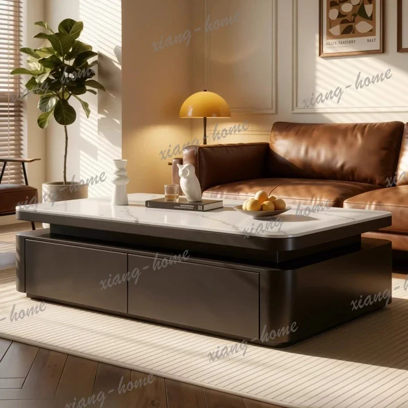 LJY High-End Light Luxury Sintered Stone Top Coffee Table Wooden Tea Table for Small Spaces Trendy Artistic Living Room Furnitur