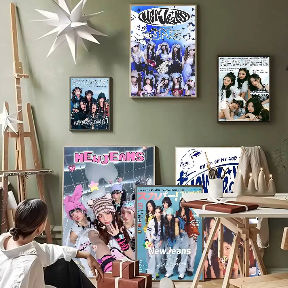 K-Kpop N-New J-Jeans Whitepaper Poster Waterproof Paper Sticker Coffee House Bar Aesthetic Art Wall Painting