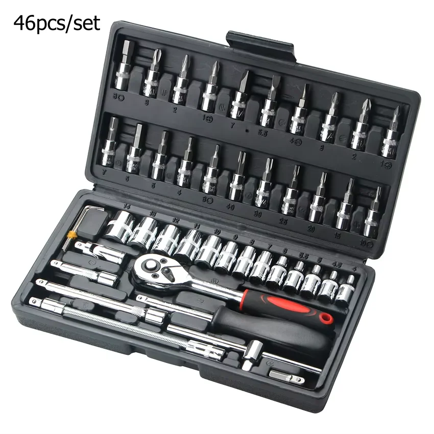 46-teiliges Ratschenschlüssel-Set, Handwerkzeuge, Elektriker, Drehmomentschlüssel-Set, Kfz-Werkzeugkasten im Lieferumfang enthalten