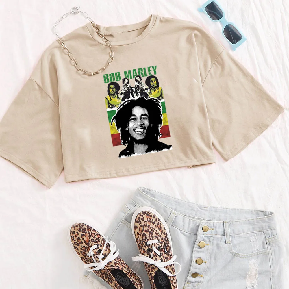 ボブ・マーリー シャツ ガールズ ファッション カジュアル 女性 ボブ・マーリー Tシャツ Y2K クロップトップ ファン用