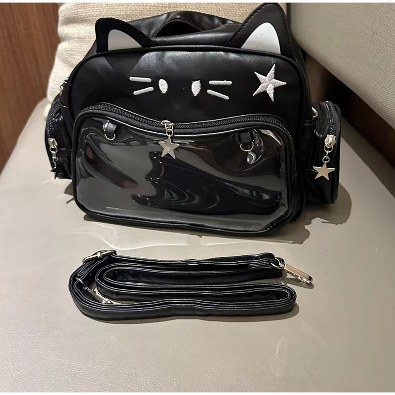 Umhängetasche, Katzenförmige Ita-Tasche mit transparentem Sichtfenster für Abzeichen, Pins und Puppen, leichte, niedliche Mode-Rucksäcke – Detail 10