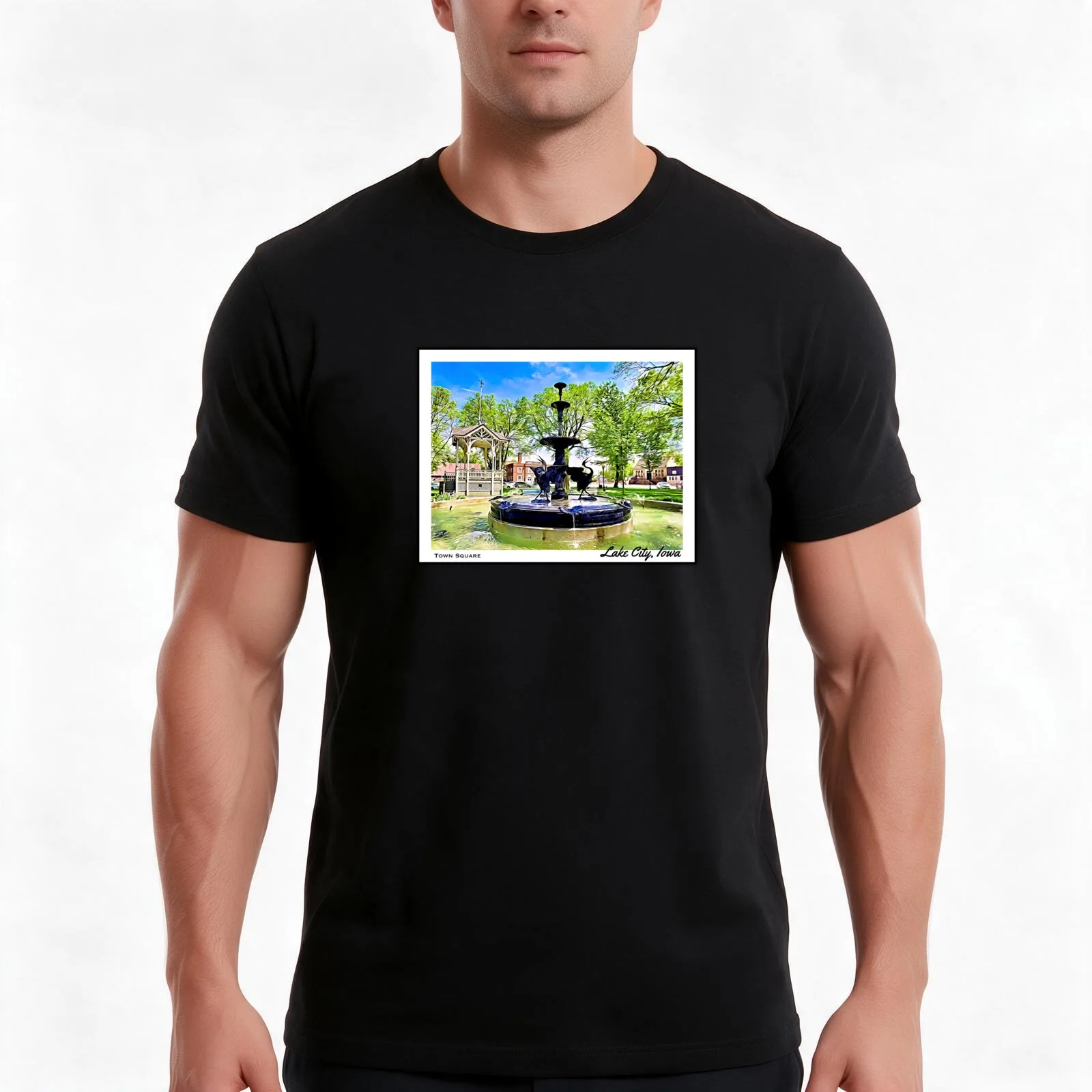 Town Square in Lake City, Iowa T-Shirt, Summer Casual Cotton Tee, Oversized Streetwear Tops, Vintage Graphic Print, 100% Cotton