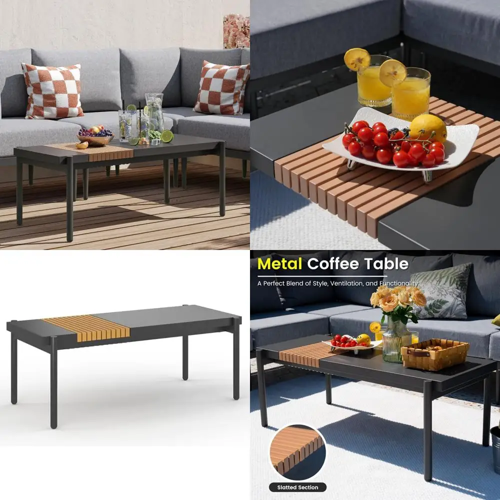 

Современный уличный металлический журнальный столик со столешницей в деревянном стиле с решеткой, прочный приставной столик для патио для использования в саду и на балконе