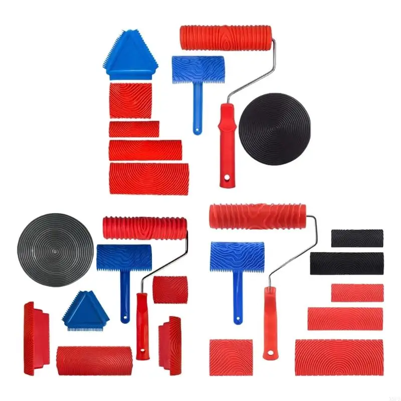

X9FA Complete Painting Set With Texture Rollers and Roller Frame Convenient for Wall Surfaces Finishes Daily Use