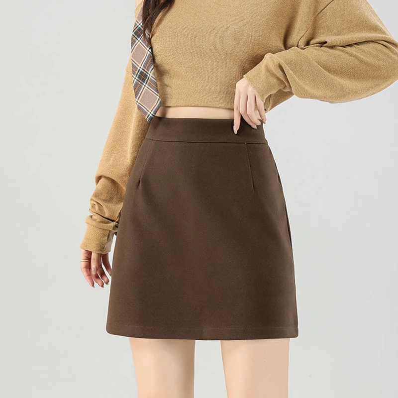 2025 Winter Thicken Woolen Skirt Women Sexy High Waist Bodycon Mini Skirts Woman Korean Versatile Slim Fit Thermal Short Skirts