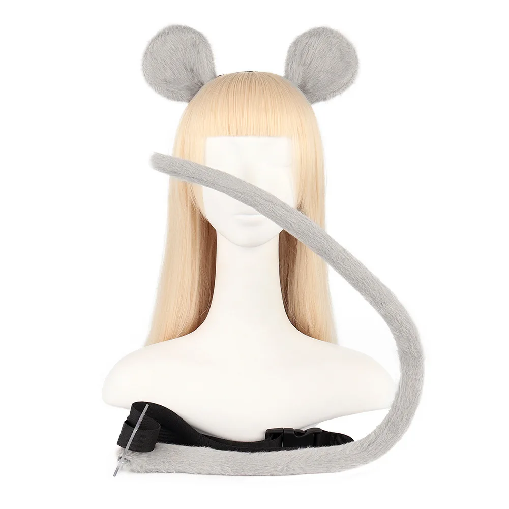 Hand-made Simulated Mouse Ears Headband Cosplay Hamster Accessories Performance Props KC Tail Set Black Butler