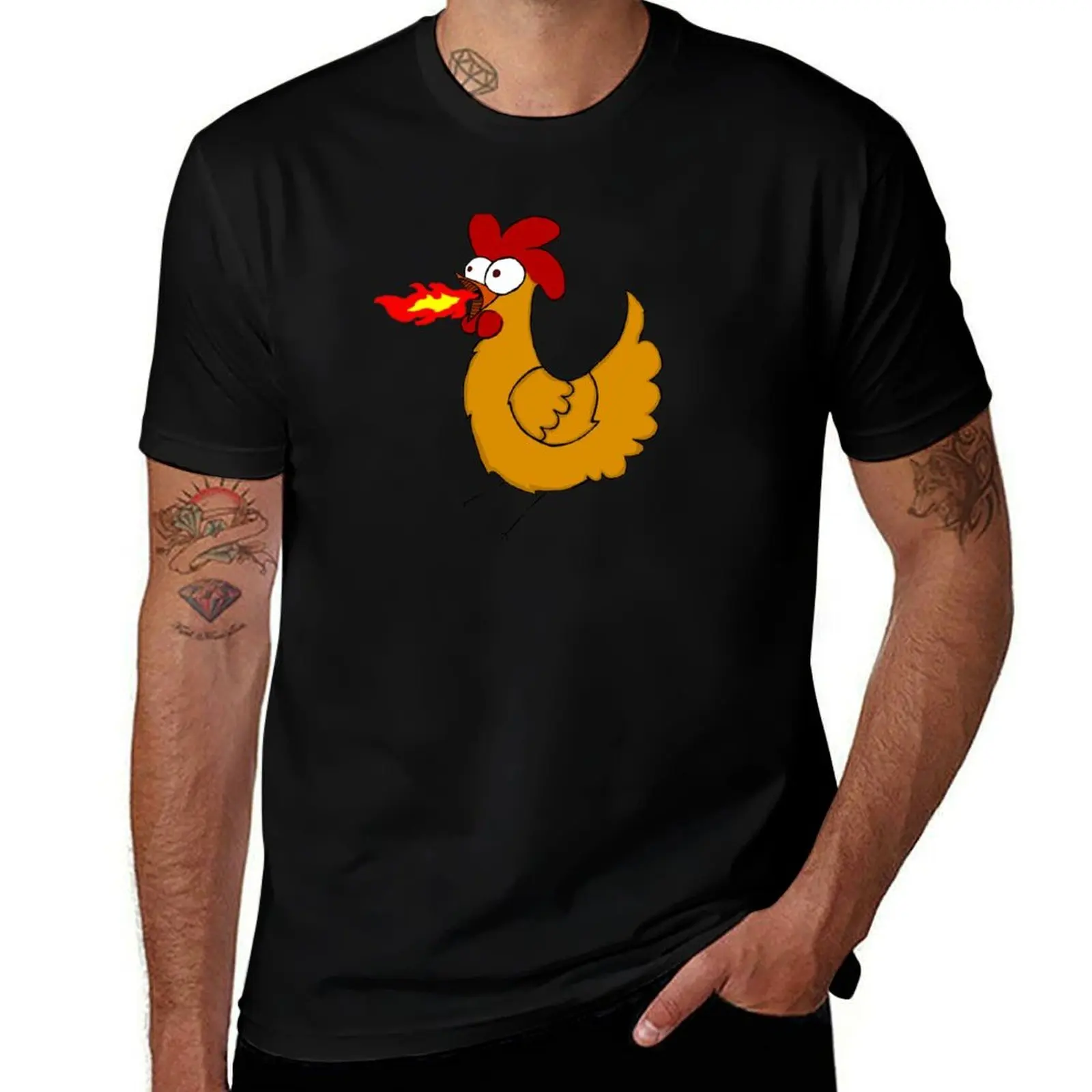 Gilbert the Fire Breathing Chicken of Doom T-Shirt cotton t shirt man T-Shirt