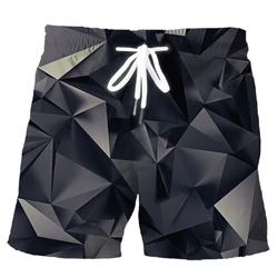 HX Fashion Mens Shorts Black Diamond Splicing 3D Printed Sports Wear Summer Casual Pockets Board Pants Men Clothing S-5XL