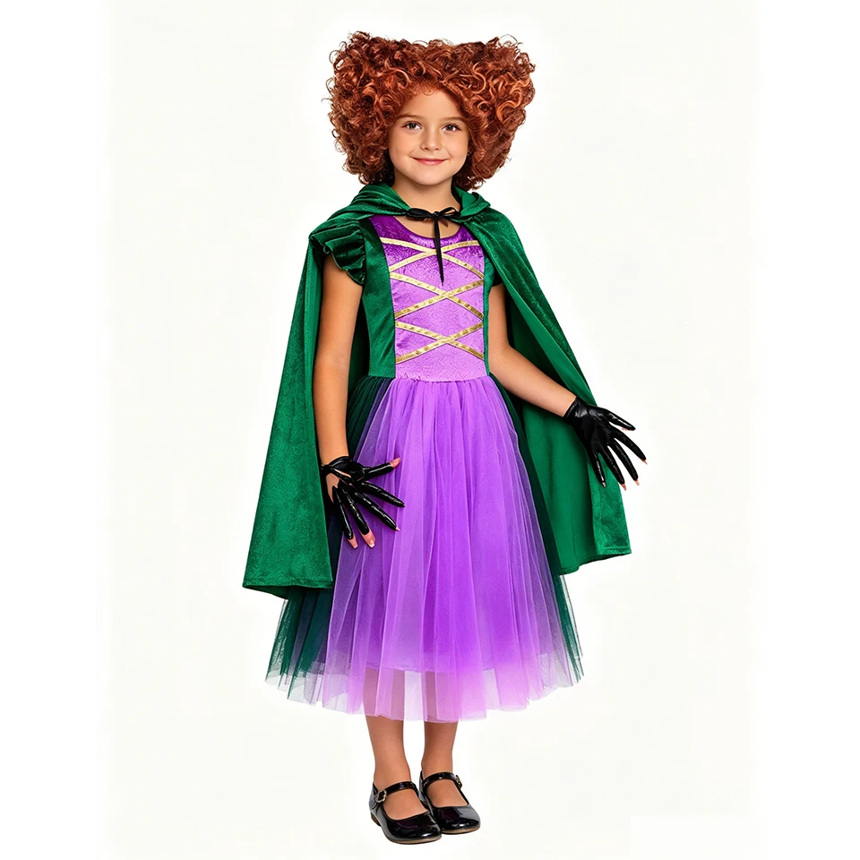 Sanderson Sister Witch Girls Outift Halloween Cosplay Hocus Pocus Stage Performance Children Costume Carnival Party Kids Clothes