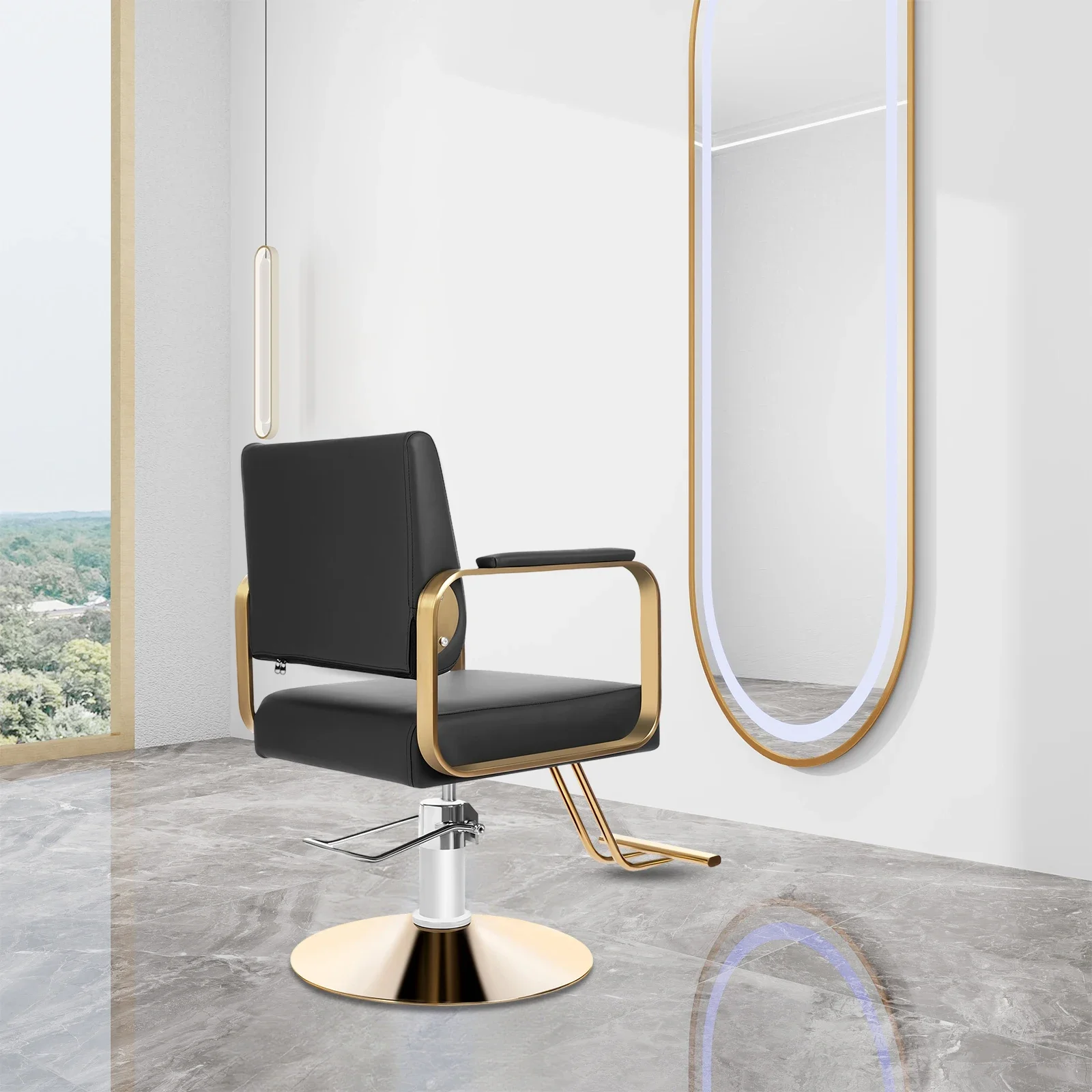 360 Degree Swivel Salon Stylist Chairs, Heavy Duty Hairdressing Chair with Wide Backrest, with Gold Frame，Barber Chair