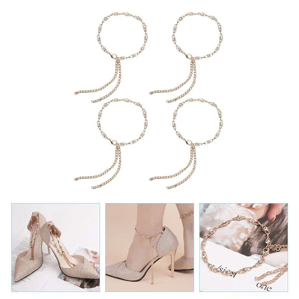 

4 Pcs Ankle Diamond-in Shoe Chain Sandals Alloy Chains Pendant Detachable Miss High Heels