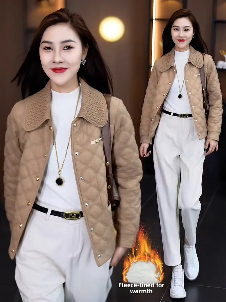 Faionable ort Quilted Cotton Jaet Women's Turn-down Collar Metal Buttoned Outerwear Korean Sle Loose Fit Winter Coat