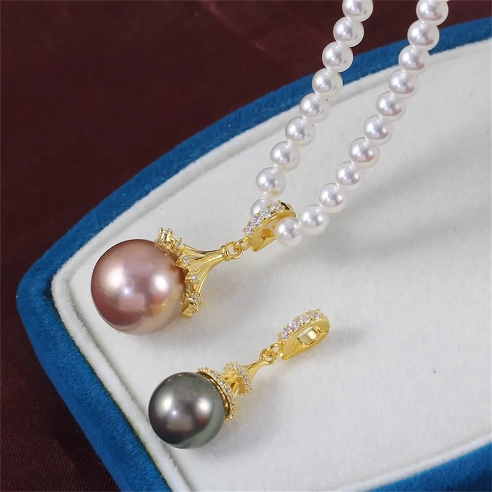 

S925 Sterling Silver Pearl Pendant Setting, DIY Empty Bezel Cup Jewelry Supplies for Craft Making, Hollow Prong Pendant Findings