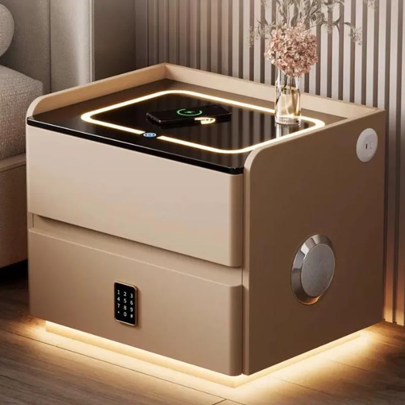 Mid Century Hotel Bedside Table Office Storage Smart 2 Drawers Vintage Night Stand Charging Japanese Style Bedroom Furniture