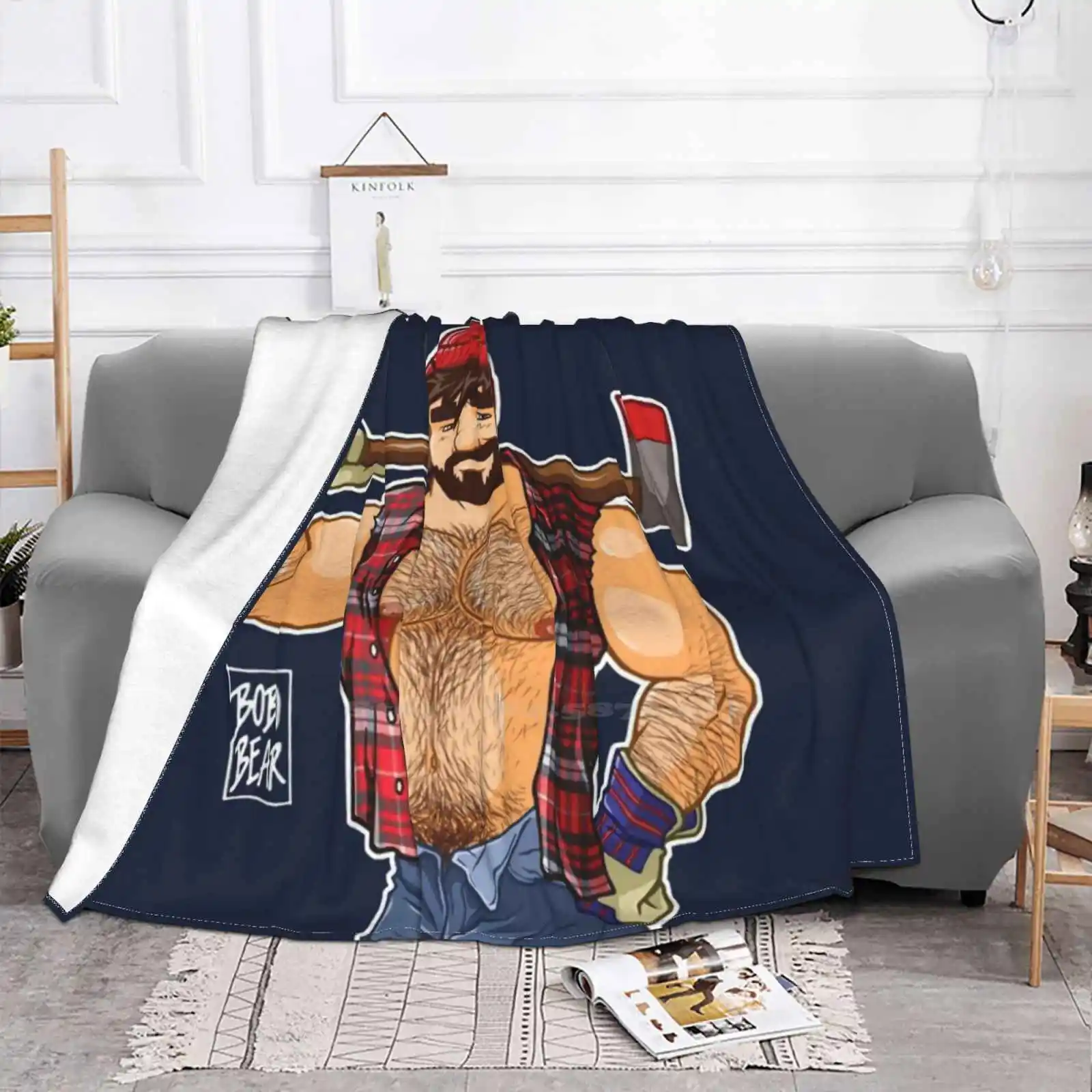 Adam Likes Lumberjacks Four Seasons Comfortable Warm Soft Throw Blanket Bobobearart Bobo Bear Bear Weekend Otter Mens Gay Art