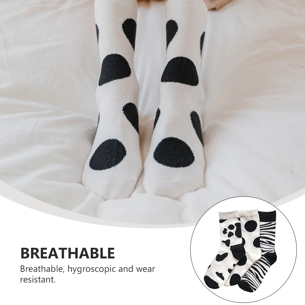 3 pièces chaussettes en coton mi-mollet longueur bas chauds pour les filles Style japonais motif de vache hiver automne chaussettes fille bas