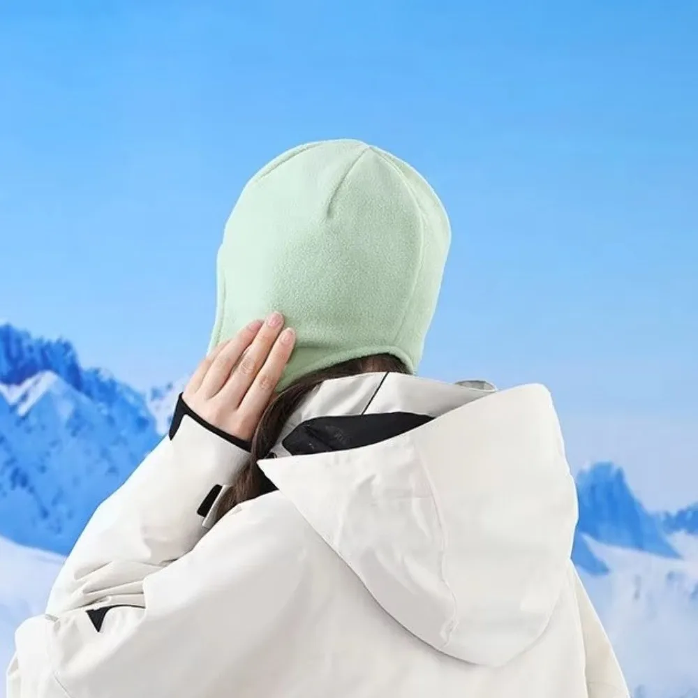 Soft Adjustable Ear Flap Hat Windproof Drawstring Ear Protection Cap Pullover Cap Double-layer Fleece Hat Skiing