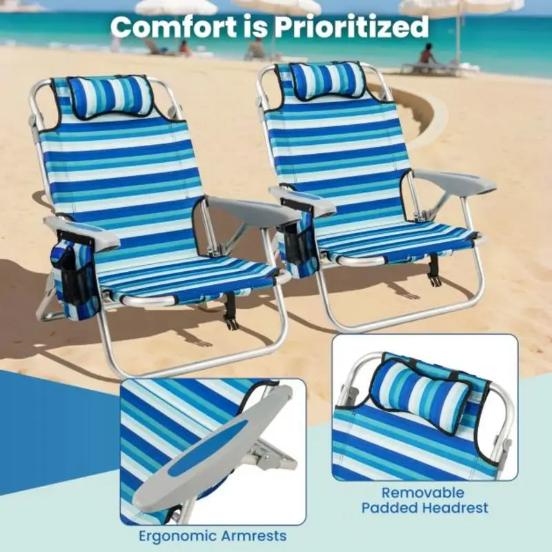 

Set of 1 Folding Beach Chair for Adults with 4-Position Adjustable Backrest