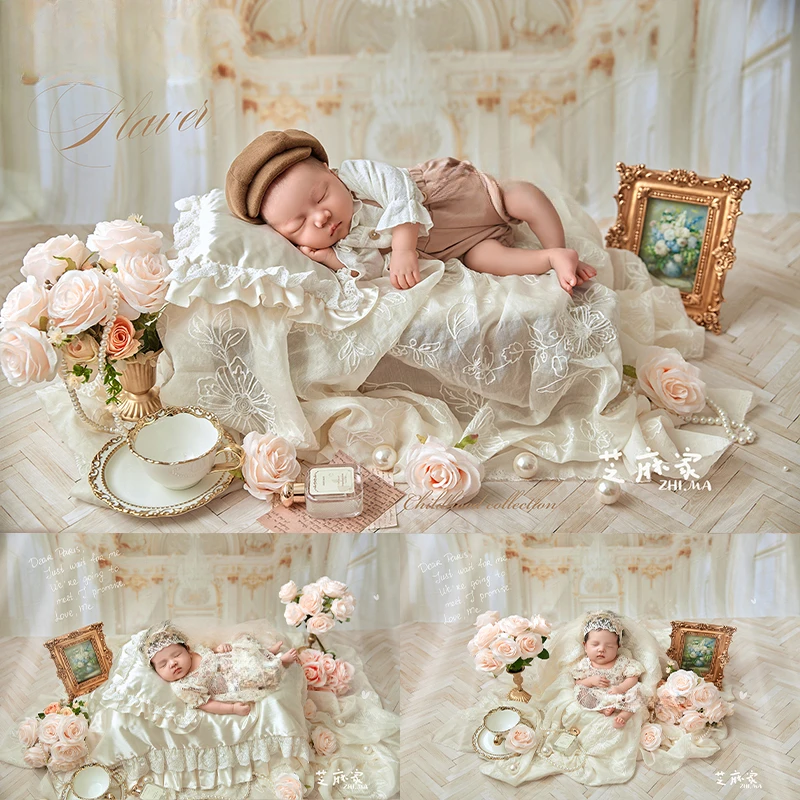 Newborn Photography Props Monet Garden Luxurious Palace Gentleman Princess Wedding Set Outfits Lace Decor for Studio Photo Shoot