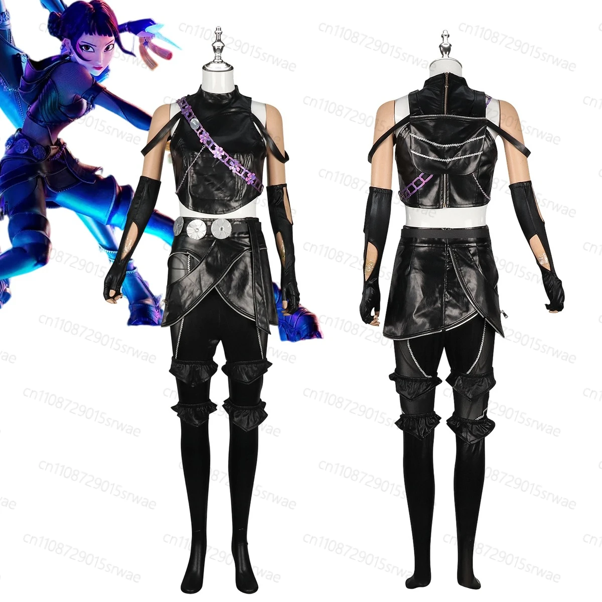 

Kpop Demons Hunters Zoey Cosplay Costume Black Leather Bodysuit Group Idol Roleplay Halloween Carnival Suit Pants Belt Gloves