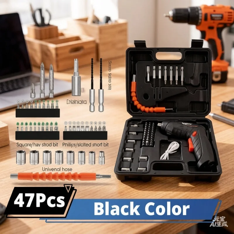 Portable Cordless Electric Screwdriver, 2 in 1 90° Rotatable Rechargeable Screwdriver with LED Light for Home DIY Repair