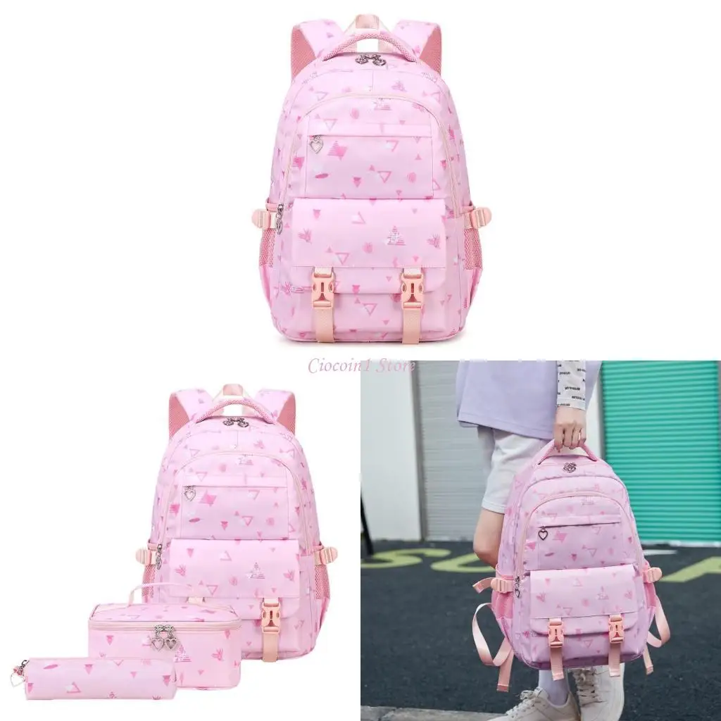 

Y1UB 3Pcs Large Capacity Backpack with Lunch Bag Pencil Case Set Functional School Bag Student Casual Daypack