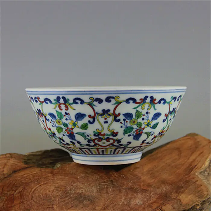 Chinese Blue and White Doucai Porcelain Qing Yongzheng Flowers Design Bowl 5.63