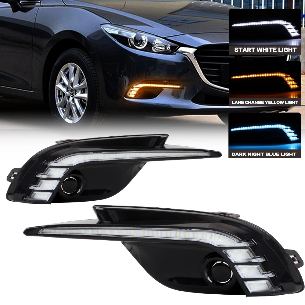 

LED Daytime Running Light for Mazda 3 Axela 2017 2018 Front Driving Fog Light Bezel with Dynamic Sequential Turn Signal