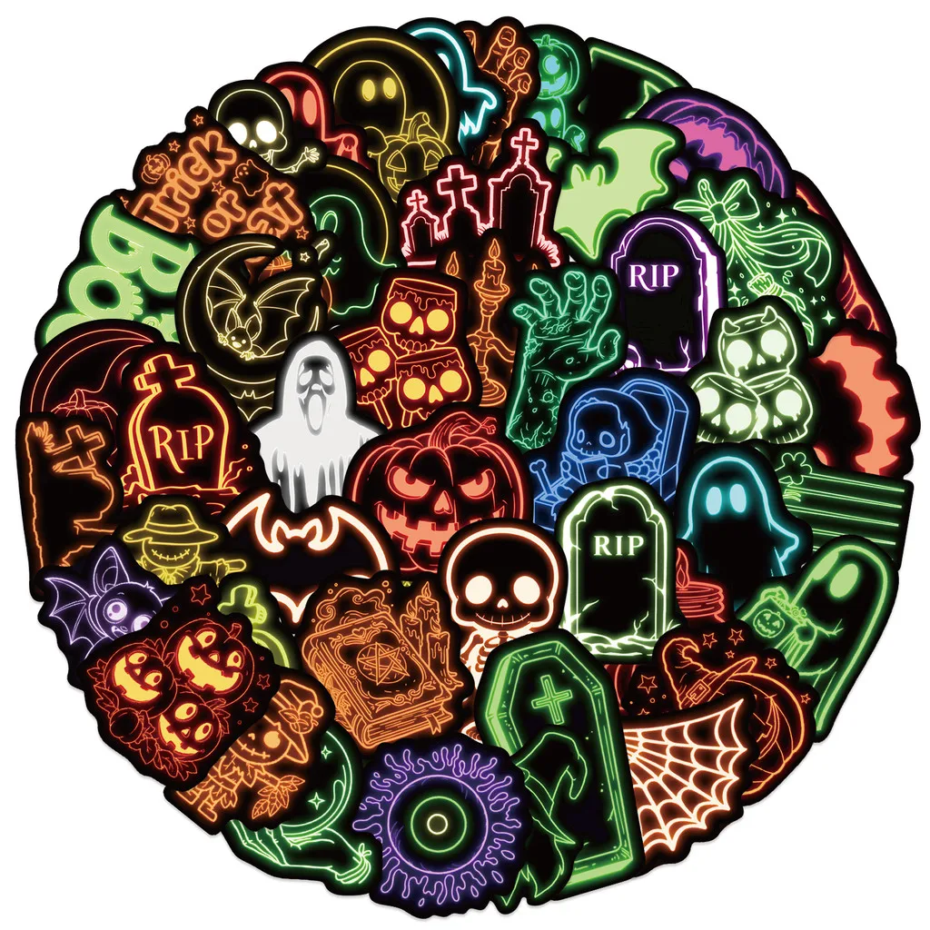 50 Sheets Mixed Media Halloween Art Decals, Ghost Coffin Stickers for Canvas Painting, Clay Craft & Mixed Media Layout