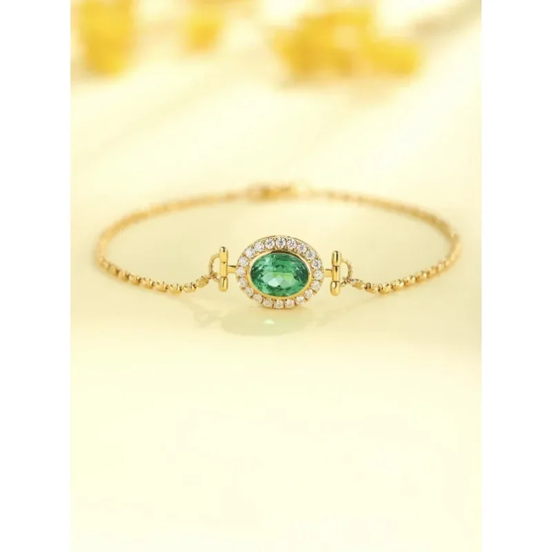 

Ruihe New18k Gold 1.22ct Lab Grown Emerald with 5A+ Cubic Zirconia Bracelet for Women Gemstones Couple Jewelry Personalized