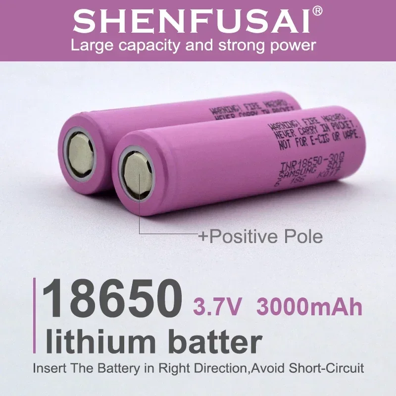 Original 18650 lithium-ion rechargeable battery, 30q, 3.7V, 3000mAh, 10A discharge, suitable for electric tools, etc