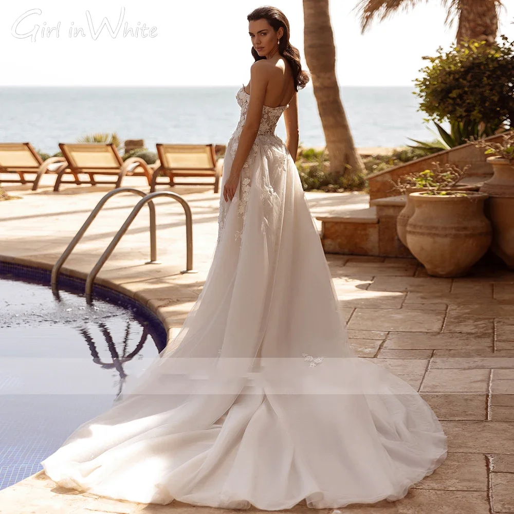 تخصيص قبالة الكتف الحبيب انفصال قطار الدانتيل حورية البحر فساتين الزفاف عارية الذراعين يزين مطرز ثوب الزفاف البوق