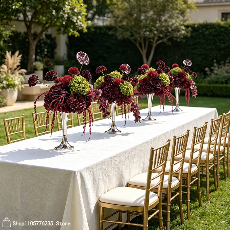 Künstliche burgundergrüne Hortensien-Tischdekoration, Hochzeits-Centerpiece, Anthurium-Orchideen-Blumenball, Event-Party-Requisiten – Detail 1