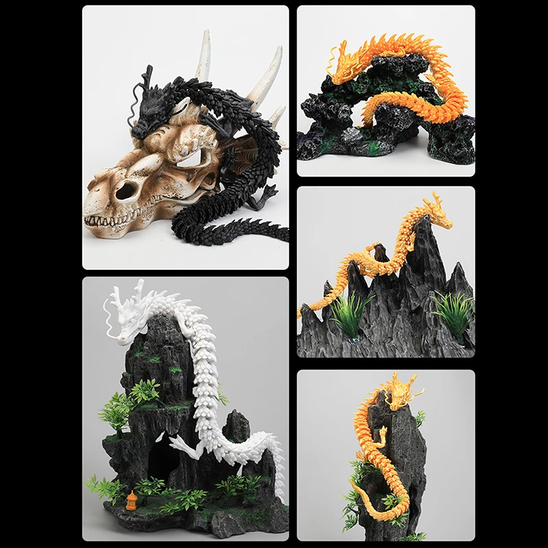 1pc Fish Tank Landscaping Decor Movable Jointed Dragon Statue Printed Articulated Dragon Chinese Flexible Realistic Ornament