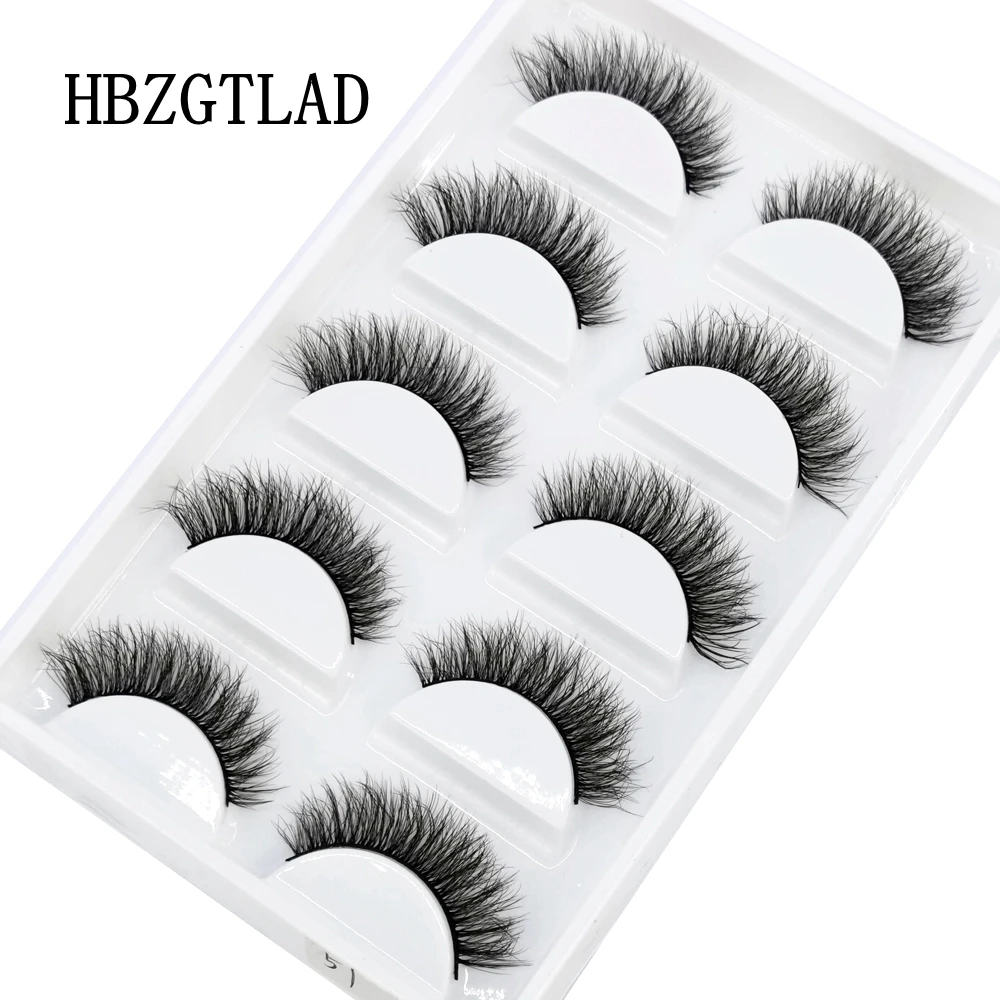 HBZGTLAD – Faux cils 3D soyeux, naturels, longs, épais, doux, 5 paires, pour maquillage